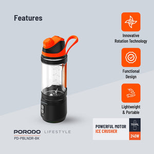Porodo Lifestyle Dual Spin Clockwise & Reverse Portable Blender - Black
