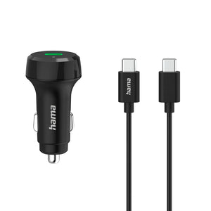 Hama Car Charging Kit USB-A/USB-C PD 30W with USB-C Cable 1m- Black