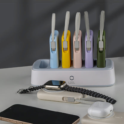 LZEL HexaEnergia Station 6x Wireless Powerbank Charging Dock | 10000mAh Full Battery | Built-in Cable | White