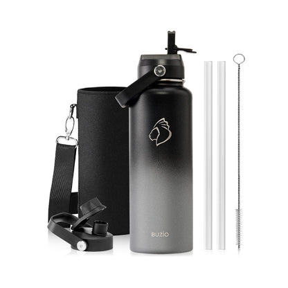 Buzio Duet Series Water Bottle with 2 Lids and Sleeve 1.2L - Shadow