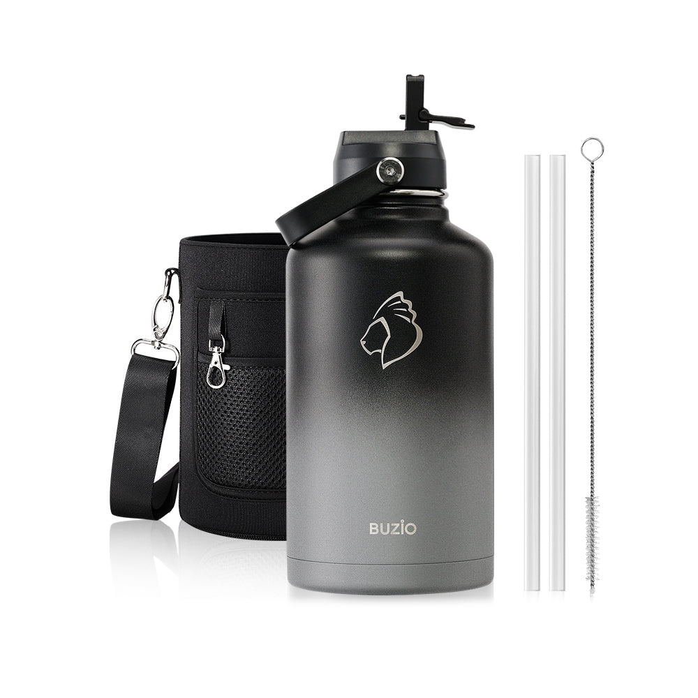 Buzio Duet Series Water Bottle with 2 Lids and Sleeve 1.9L - Shadow