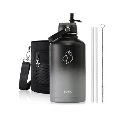 Buzio Duet Series Water Bottle with 2 Lids and Sleeve 1.9L - Shadow