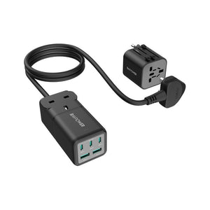 RAVPower 75W 5-Port Power Strip UK plug + Travel charger adapter (Black)