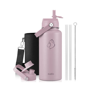 Buzio Duet Series Water Bottle with 2 Lids and Sleeve 1L - Purple