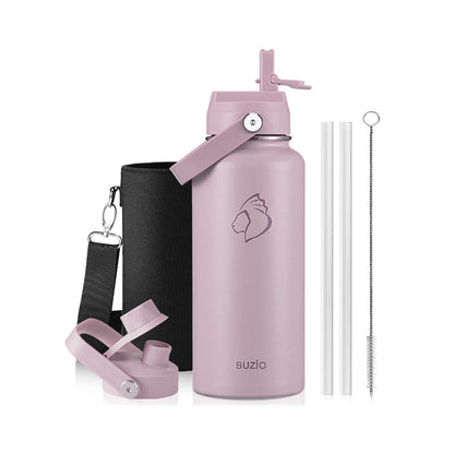 Buzio Duet Series Water Bottle with 2 Lids and Sleeve 1L - Purple