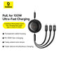 Baseus Free2Draw Retractable Crystal Fast Charging Data Cable Type-C to M+L+C 100W 1.1m Cluster Black