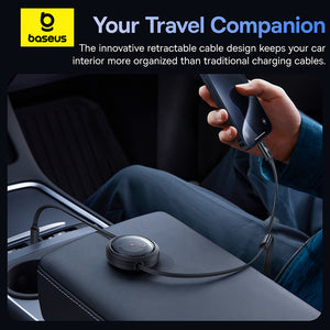 Baseus Free2Draw Retractable Crystal Fast Charging Data Cable Type-C to M+L+C 100W 1.1m Cluster Black