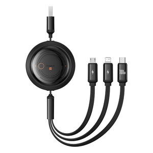 Baseus Free2Draw Retractable Crystal Fast Charging Data Cable USB-A to M+L+C 100W 1.1m Cluster Black