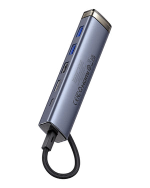 محول Baseus UltraJoy Series ذو 6 منافذ، فضي اللون (Type-C إلى HDMI 4K@60Hz*1 + USB3.0*2 + USB2.0*1 + Type-C3.0*1 + PD*1)