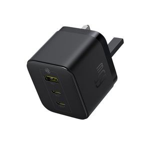 Baseus Palm Fast Charger 2C+U 65W UK Cluster Black (With: Baseus Mini White Cable Type-C to Type-C 100W(20V/5A) 1m Cluster Black)