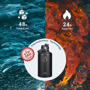 Buzio Duet Series Water Bottle with 2 Lids and Sleeve 1.9L - Black
