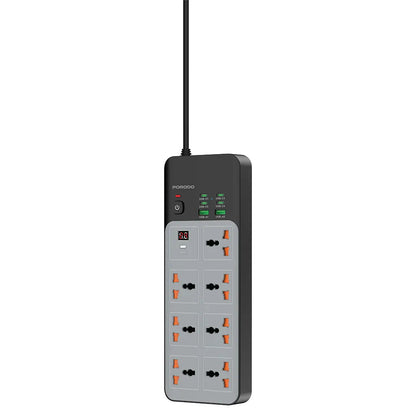Porodo 3000W | 7AC Universal Power Strip with 6 USB Ports (4C + 2A) -Gray