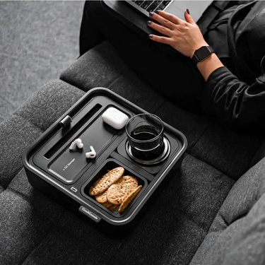 CouchConsole Cup Holder with Phone Stand Tray - Dark Grey