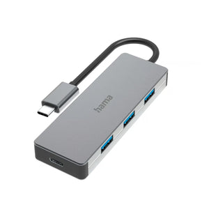 موزع هاما 4 في 1 USB-C، USB 3.2 Gen2، 10 جيجابت/ثانية - رمادي