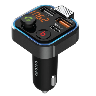 Porodo Smart Car Charger FM Transmitter With 24W PD Port and QC3.0 - Black