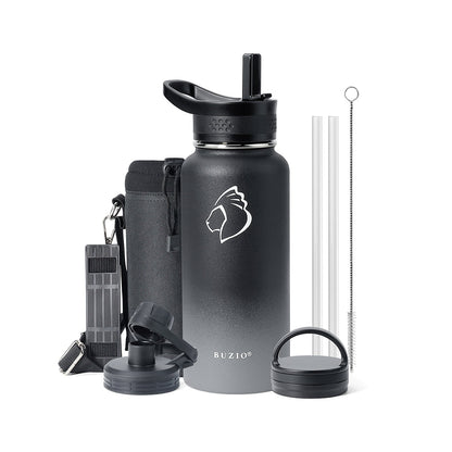 Buzio Trio Series Water Bottle with 3 Lids and Sleeve 1L - Shadow