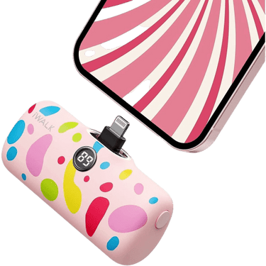 Iwalk Linkme Pro Fast Charge 4800 Mah Pocket Battery With Battery Display For¬¨‚Ä†iPhone¬¨‚Ä†¬¨‚Ä†- Pink Bubble Pattern