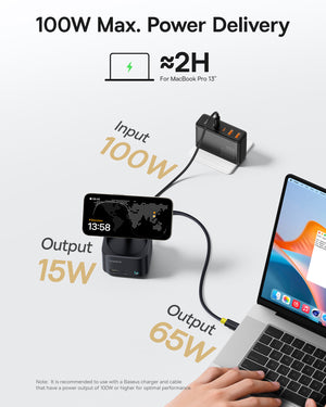 Baseus MagPro Series II 7-in-1 HUB Magnetic Wireless Charging 15W Cosmic Black(USB-C to 1*HDMI4K@60Hz+2*USB-A(10Gbps)+1*USB-C(10Gbps)+1*SD/TF+1*USB-C(PD) ）