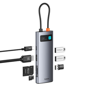 Baseus Metal Gleam Series 7-Port  HUB Space Grey NEW（Type-C to HDMI4K@60Hz*1+USB3.0*3+PD*1+SD/TF*1)