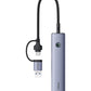 Baseus UltraJoy Series 4-Port HUB AIR Space Grey（USB-A&Type-C to USB 3.0*3+RJ45*1+Type-C5V）