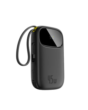 بيسوس باور بانك EnerFill FC31 Qpow3 رقمي 10000mAh 45W مع كابلين USB-C مدمجين – أسود