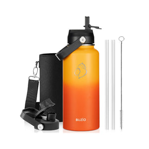 Buzio Duet Series Water Bottle with 2 Lids and Sleeve 1L - Yellow Orange
