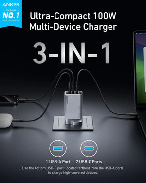 Anker Prime Charger 100W 3 Ports GaN - Silver