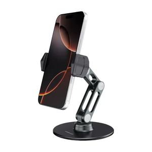 Powerology Adjustable Folding Double-Arm Aluminum Alloy with Silicone Pad Phone Holder- Black