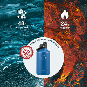 Buzio Duet Series Water Bottle with 2 Lids and Sleeve 1.9L - Blue