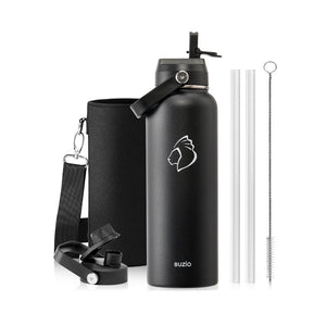 Buzio Duet Series Water Bottle with 2 Lids and Sleeve 650ML - Black