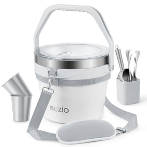Buzio Insulated Ice Bucket 7L with Lid Scoop Tongs and 2 Cups - White