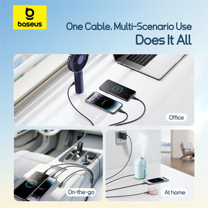 Baseus Ultra-Fast One-for-Three Fast Charging Cable USB-A to M+L+C 3.5A 1.3m Cosmic Black