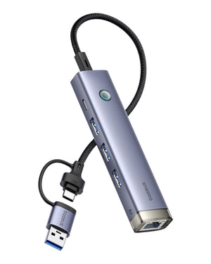 Baseus UltraJoy Series 4-Port HUB AIR Space Grey（USB-A&Type-C to USB 3.0*3+RJ45*1+Type-C5V）