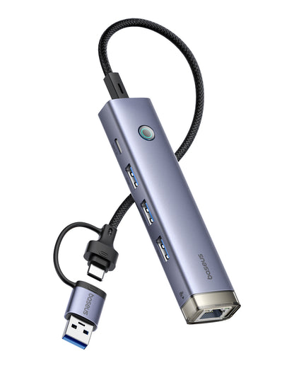 Baseus UltraJoy Series 4-Port HUB AIR Space Grey（USB-A&Type-C to USB 3.0*3+RJ45*1+Type-C5V）