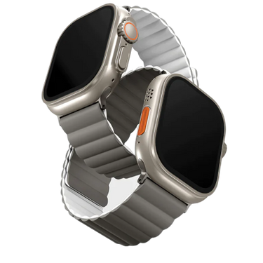 حزام ساعة Apple المغناطيسي Uniq Revix ذو الوجهين 49/45/44/42 ملم - رمادي (رمادي رمادي / أبيض حمامة)