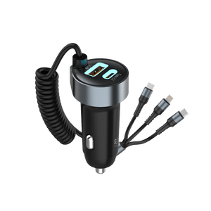 LZEL PulseCharge Pro3 Dual Port Car Charger with Built-in Cable – Black
