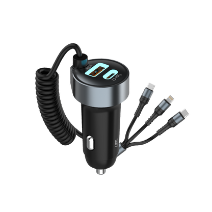 LZEL PulseCharge Pro3 Dual Port Car Charger with Built-in Cable – Black