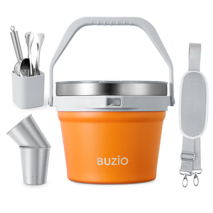 Buzio Insulated Ice Bucket 7L with Lid Scoop Tongs and 2 Cups - Orange