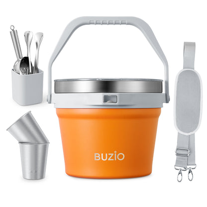 Buzio Insulated Ice Bucket 7L with Lid Scoop Tongs and 2 Cups - Orange