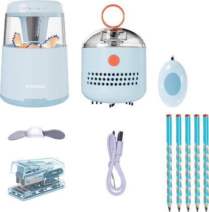 Porodo Kids Electric Sharpener & Vacuum Stationary Set - Blue