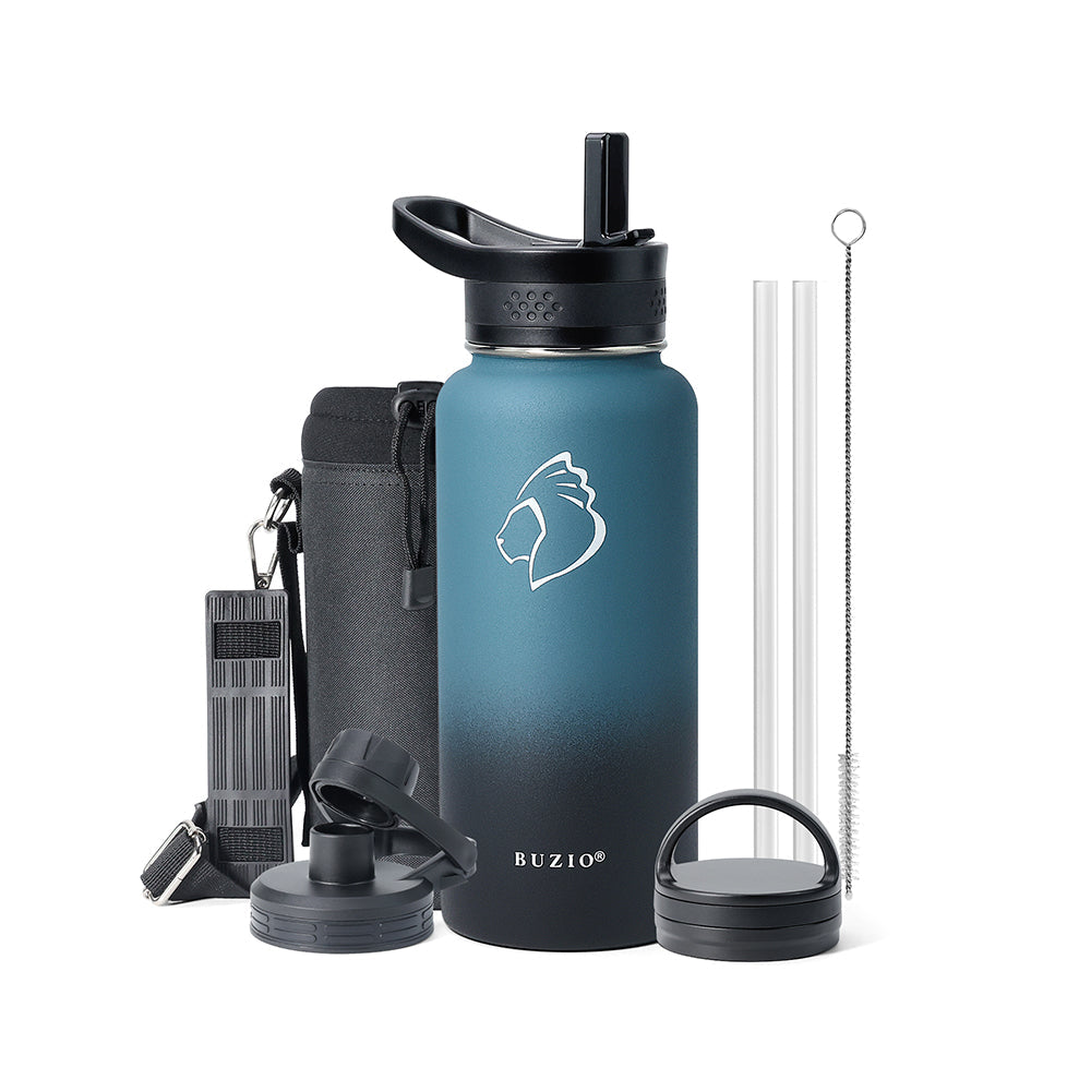 Buzio Trio Series Water Bottle with 3 Lids and Sleeve 1L - Indigo Crush