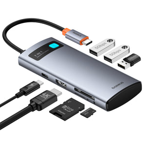 Baseus Metal Gleam Series 7-Port  HUB Space Grey NEW（Type-C to HDMI4K@60Hz*1+USB3.0*3+PD*1+SD/TF*1)