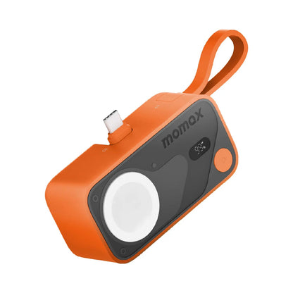 Momax 1-Power X Pro Mini⁺ 5000mAh Integrated Foldable USB-C Plug and Built-In USB-C Cable Battery Pack with Apple Watch Fast Charger - Orange