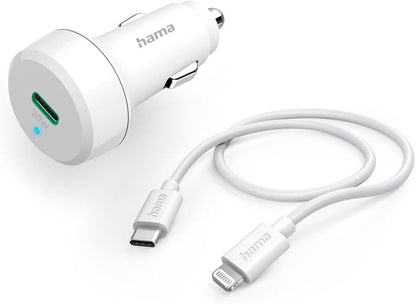 Hama Car Charging Kit Lightning PD 20W with Type-C to Lightning Cable -White