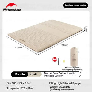 مرتبة هوائية Naturehike Featherbone C6.5 قابلة للنفخ أوتوماتيكياً - بنية مزدوجة (200*132*6.5)