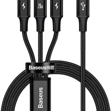Baseus Rapid Series 3-in-1 Fast Charging Data Cable PD 20W 1.5m Black