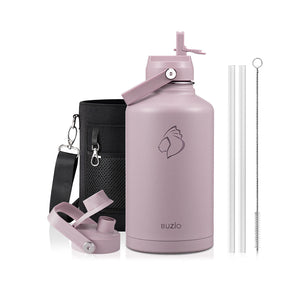 Buzio Duet Series Water Bottle with 2 Lids and Sleeve 1.9L - Purple