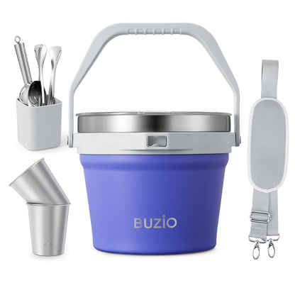 Buzio Insulated Ice Bucket 7L with Lid Scoop Tongs and 2 Cups - Purple
