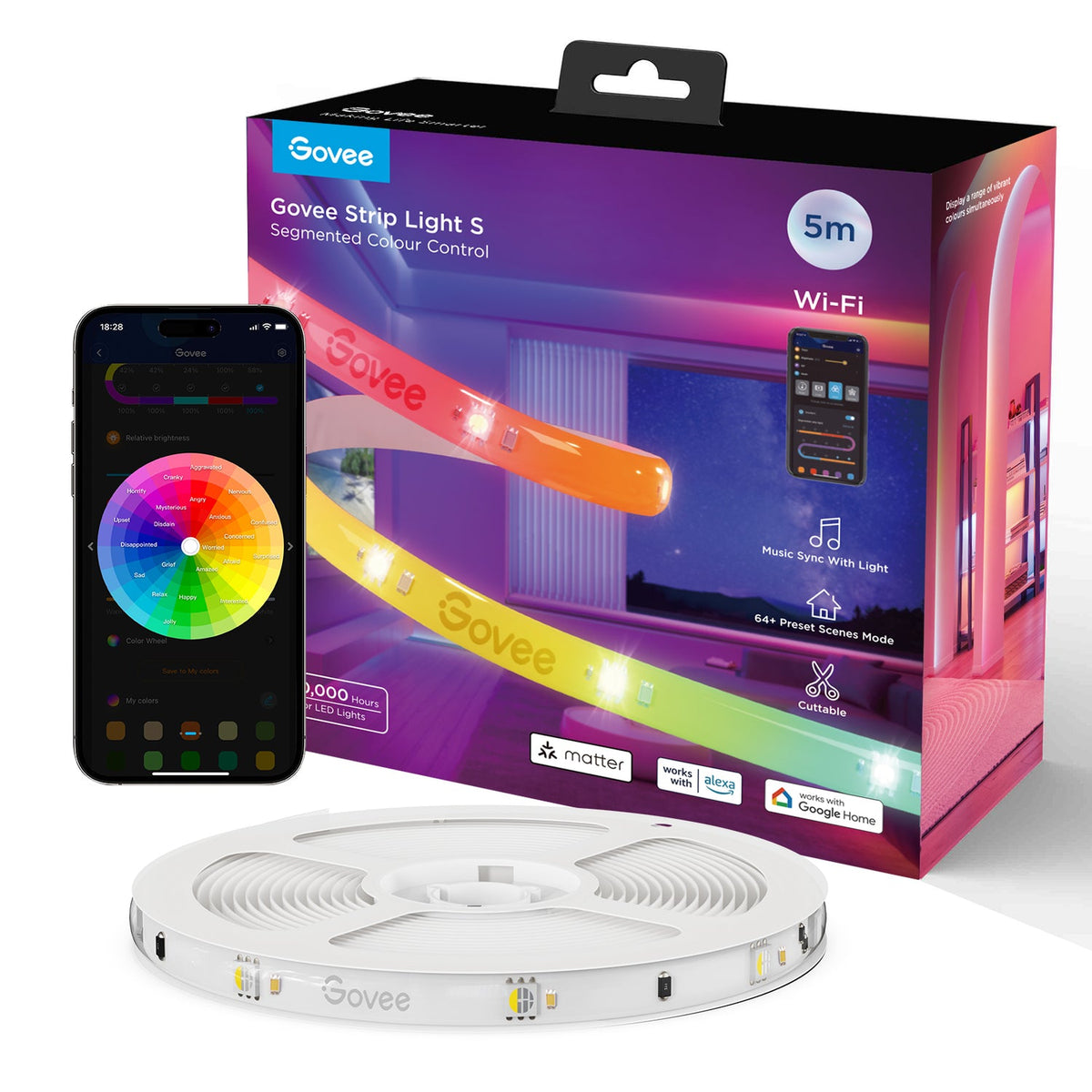مصابيح شريط ليد Govee RGBIC Wi-Fi + بلوتوث مع طلاء واقٍ (5 أمتار) - H612A