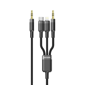 Porodo Multi-Device AUX 3.5mm|Type-C|Lightning Cable(4ft/1.2m) - Black